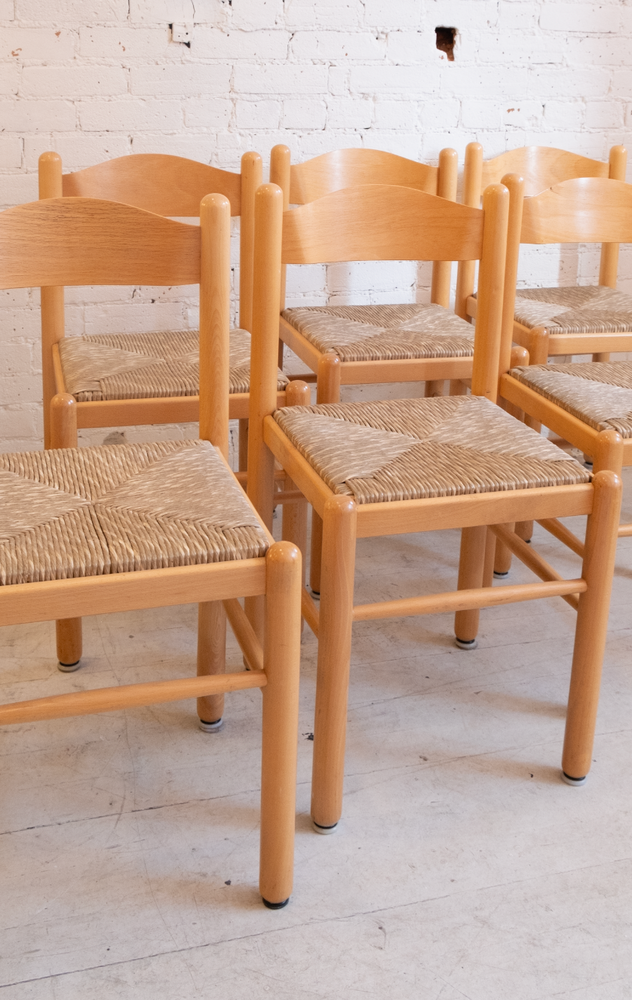 Vintage Light Oak and Rush Chairs
