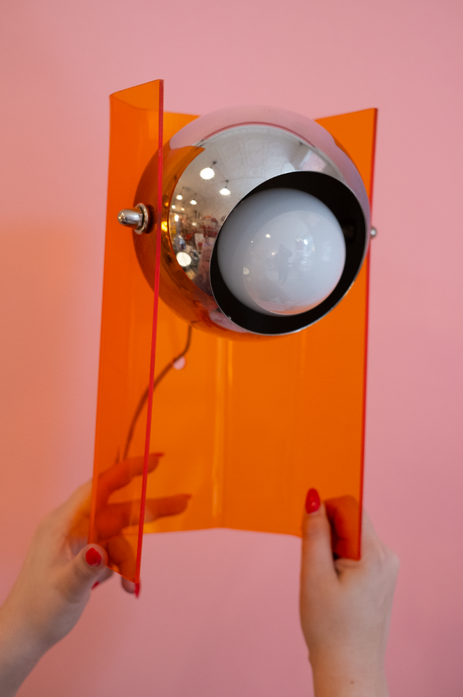 Vintage Orange Plexi / Chrome Eyeball Lamp