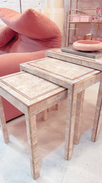 Tessellated Marble and Brass Inlay Nesting Table Set by Maitland Smith