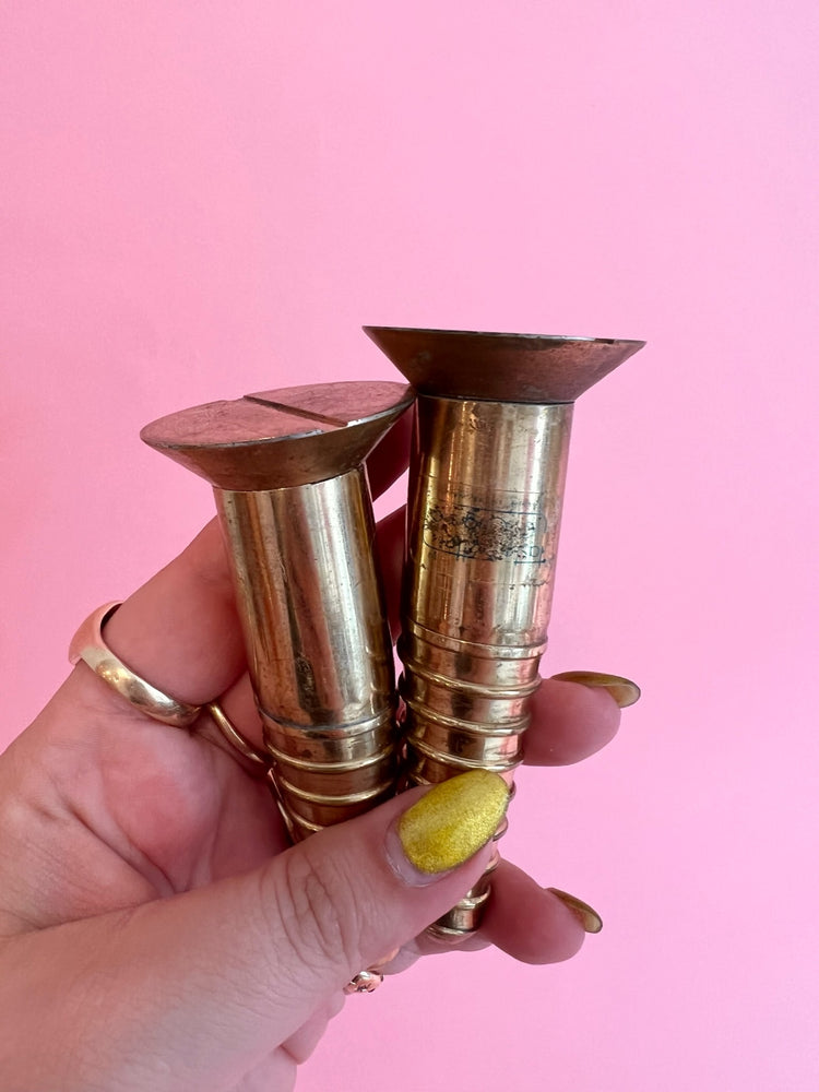 Vintage Brass Screw Salt and Pepper Set