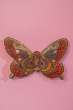 Vintage Painted Brass Butterfly Ashtray