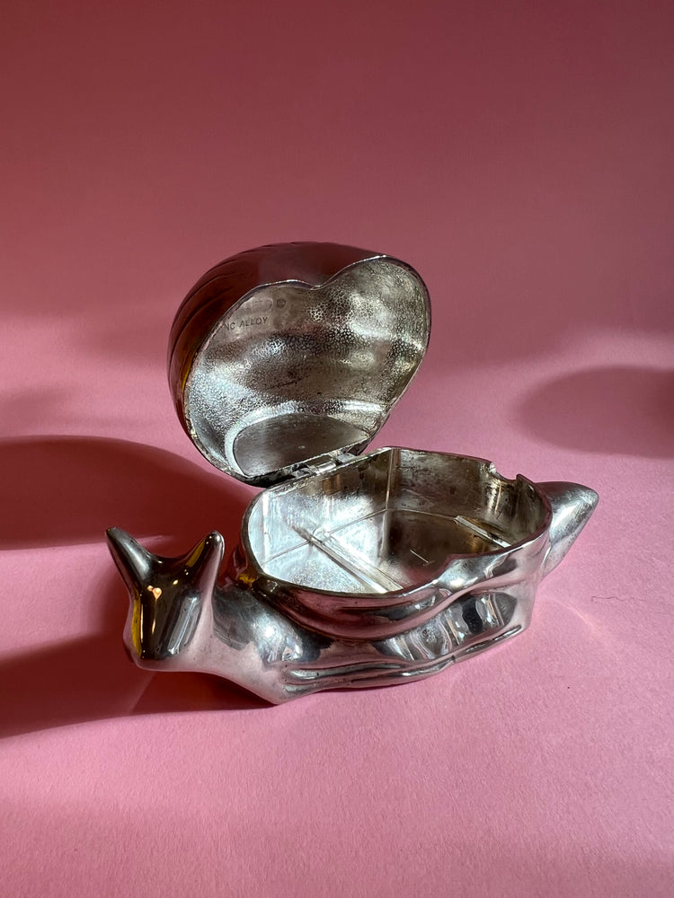 Vintage E.P. Zinc Alloy Silver Plated Snail Trinket Box