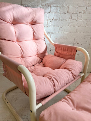 Vintage 80's Amisco Pink Tubular Cantilevered Chair with Ottoman