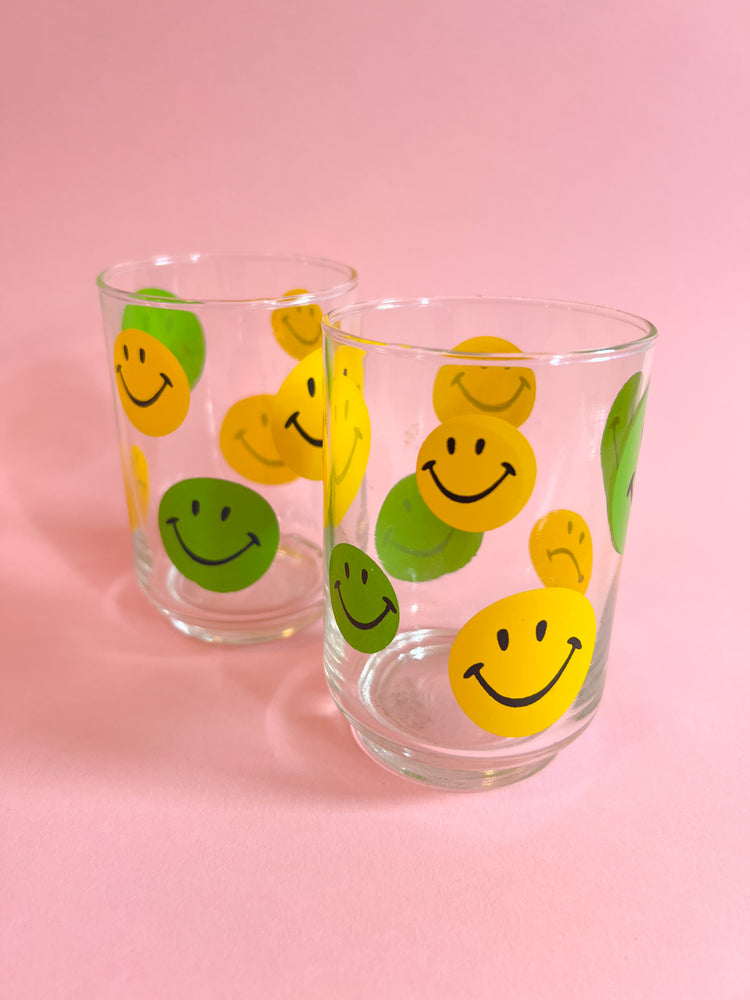 Libbey Yellow & Green Smiley Face Stackable Tumblers
