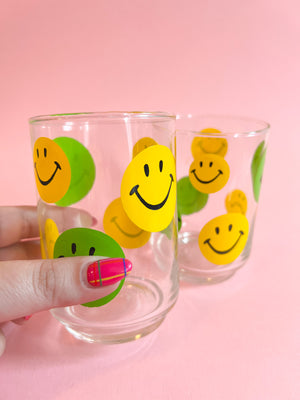 Libbey Yellow & Green Smiley Face Stackable Tumblers