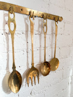 Vintage Brass Utensil Set with Hanger, Utensils for Cooking and Serving
