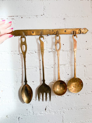 
            
                Load image into Gallery viewer, Vintage Brass Utensil Set with Hanger, Utensils for Cooking and Serving
            
        