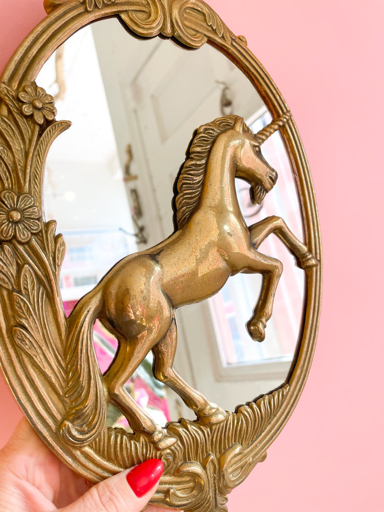 Vintage Brass Wall Mounted Unicorn Mirror