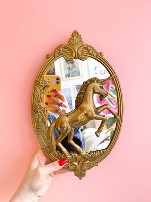 Vintage Brass Wall Mounted Unicorn Mirror