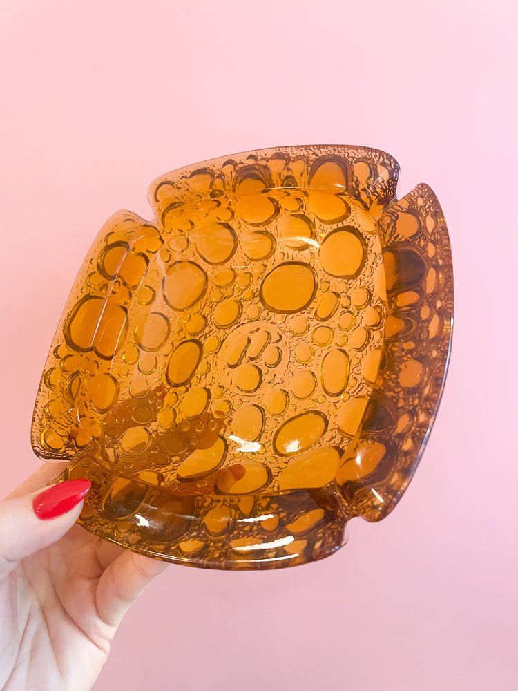 Vintage Amber Glass Bubble Ashtray