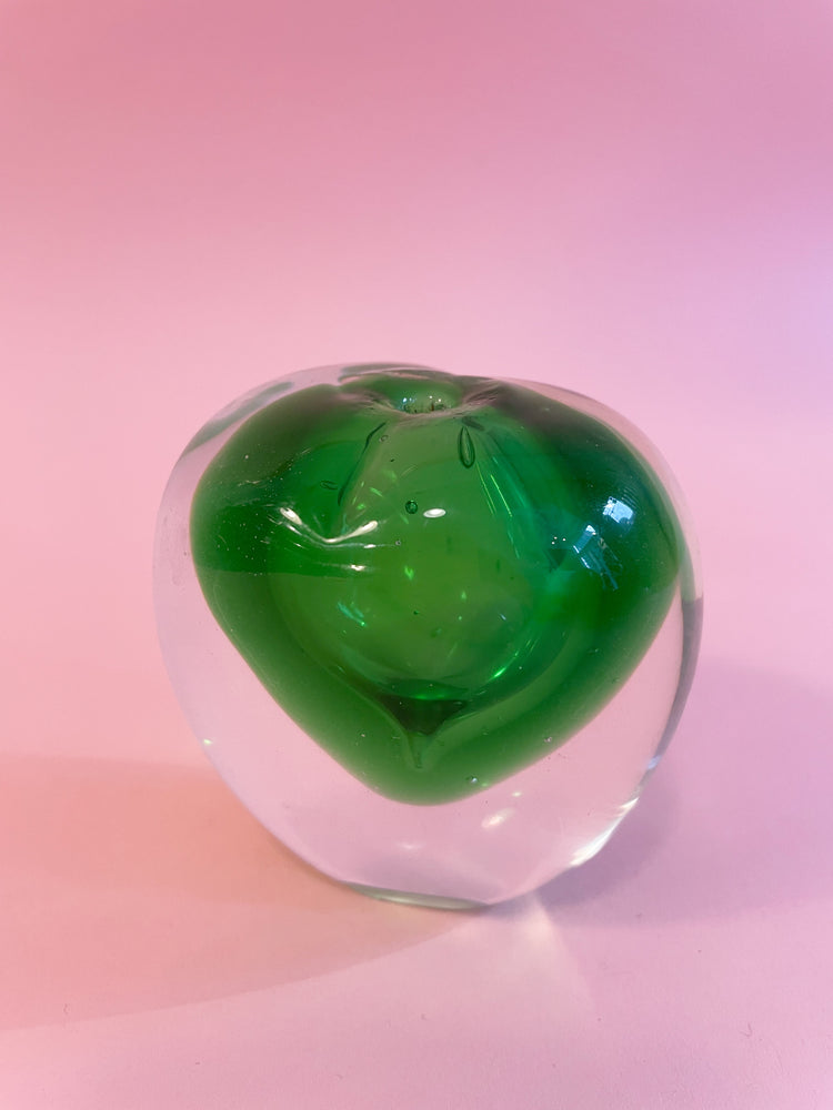 Vintage Green Glass Heart Vase