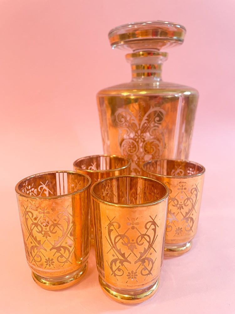 Vintage Gold Decanter & Glass Set