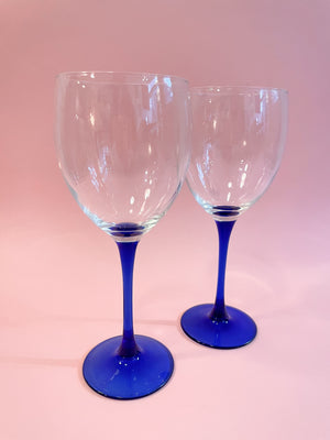 Vintage Blue Stemmed Wine Glasses