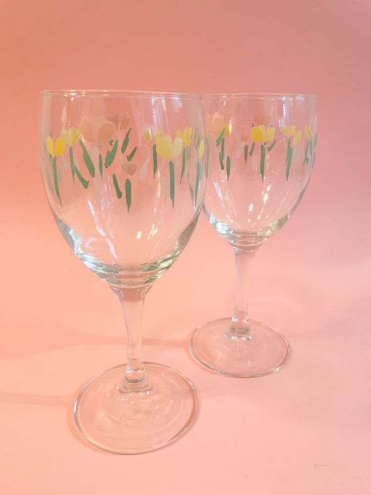 Vintage Floral Wine Glasses