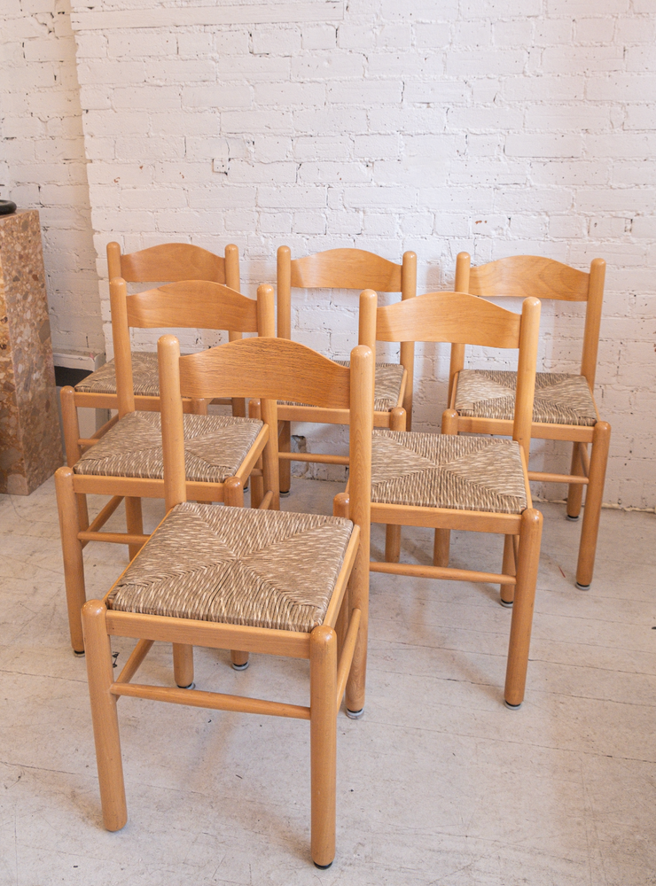 Vintage Light Oak and Rush Chairs