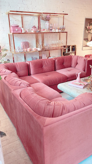 
            
                Load image into Gallery viewer, Vintage Modular Pink Velvet Sectional
            
        