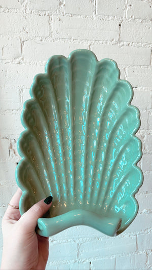Vintage Teal Ceramic Shell Dish