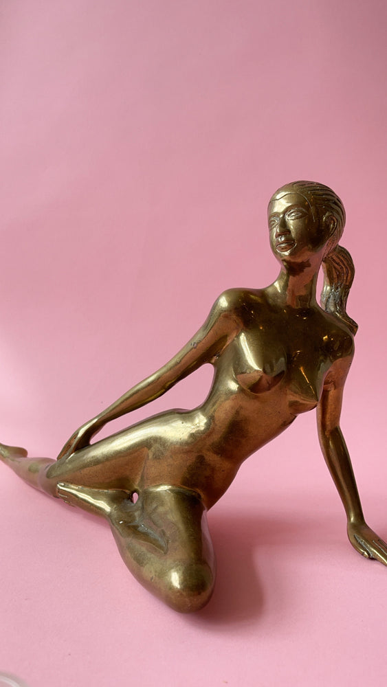 Vintage Brass Lounging Nude Lady