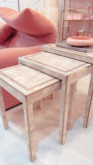 
            
                Load image into Gallery viewer, Tessellated Marble and Brass Inlay Nesting Table Set by Maitland Smith
            
        