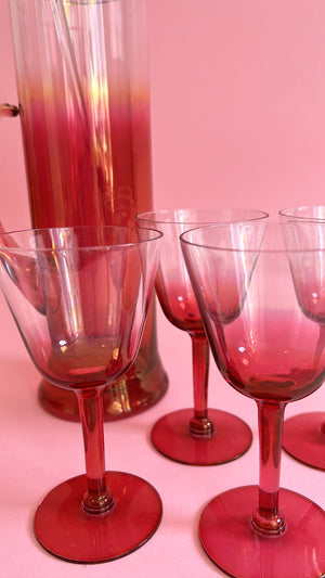 Vintage Ombre Deco Style Cranberry Glassware Set