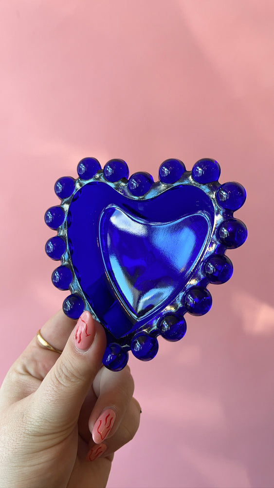 Vintage Cobalt Bubble Heart Ashtray