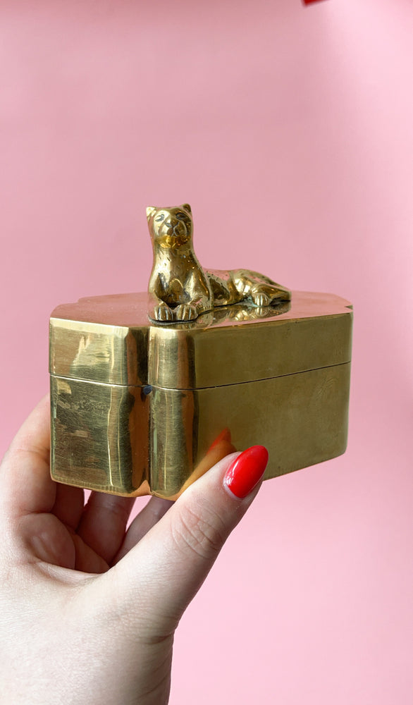 Vintage Brass Cheetah Trinket Box
