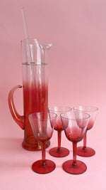 Vintage Ombre Deco Style Cranberry Glassware Set