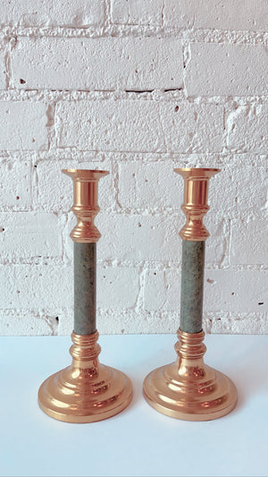 Vintage Marble and Brass Candle holders