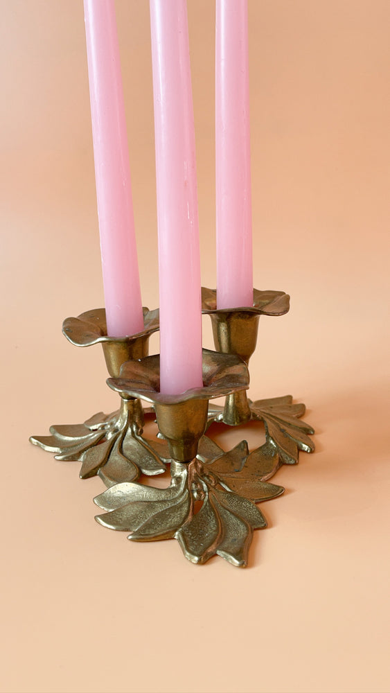 
            
                Load image into Gallery viewer, Vintage Brass Three Candle Candelabra
            
        