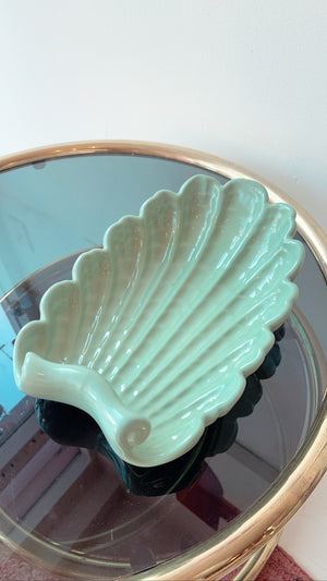 Vintage Teal Ceramic Shell Dish