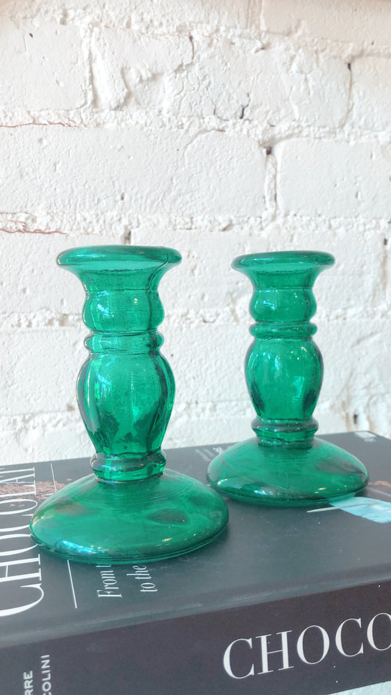 
            
                Load image into Gallery viewer, Vintage Emerald Green Candlesticks (Pair)
            
        