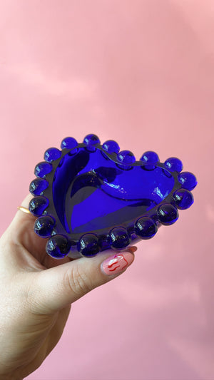 Vintage Cobalt Bubble Heart Ashtray