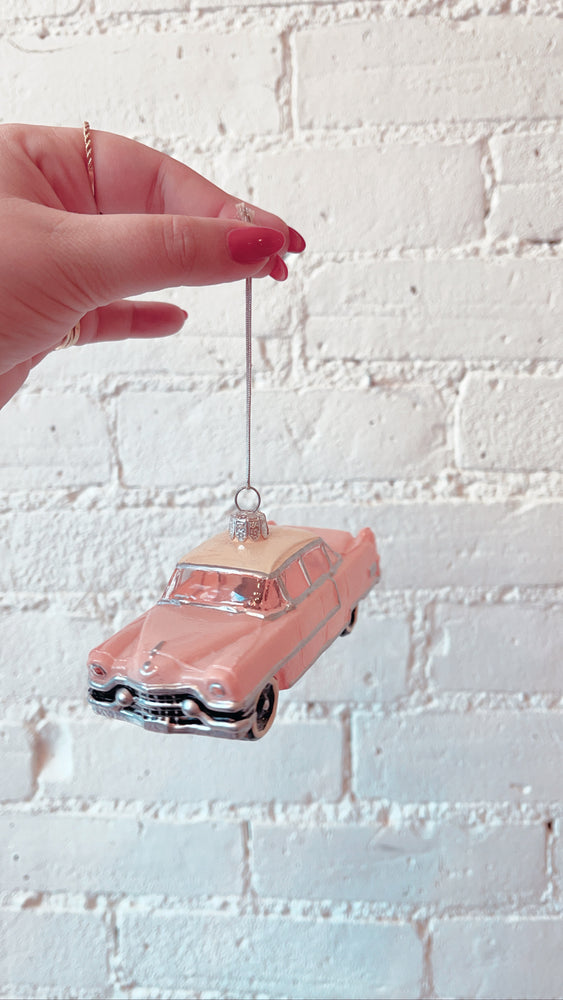 
            
                Load image into Gallery viewer, Mid Century Pink Cadillac Christmas Decoration
            
        
