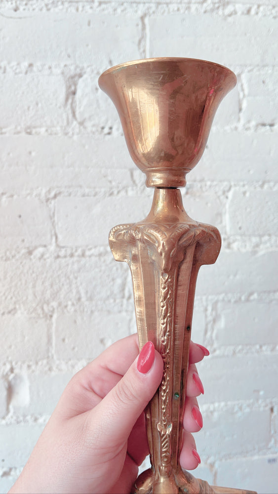 
            
                Load image into Gallery viewer, Vintage Brass Rams&amp;#39; Head Candlesticks
            
        