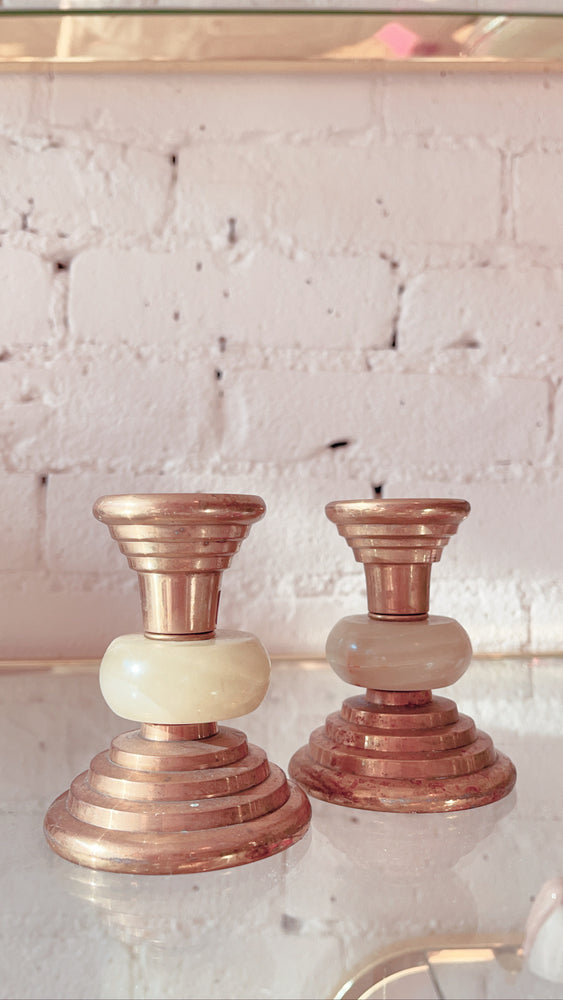 
            
                Load image into Gallery viewer, Vintage Onyx and Brass Candle Holders
            
        