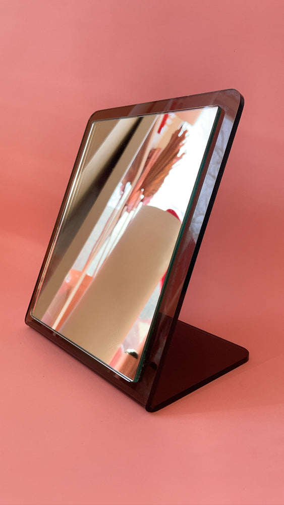 
            
                Load image into Gallery viewer, Vintage Smoked Lucite Mirror
            
        