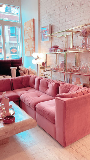 
            
                Load image into Gallery viewer, Vintage Modular Pink Velvet Sectional
            
        