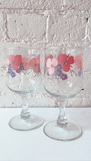 Vintage Crystal  Floral Wine Glasses