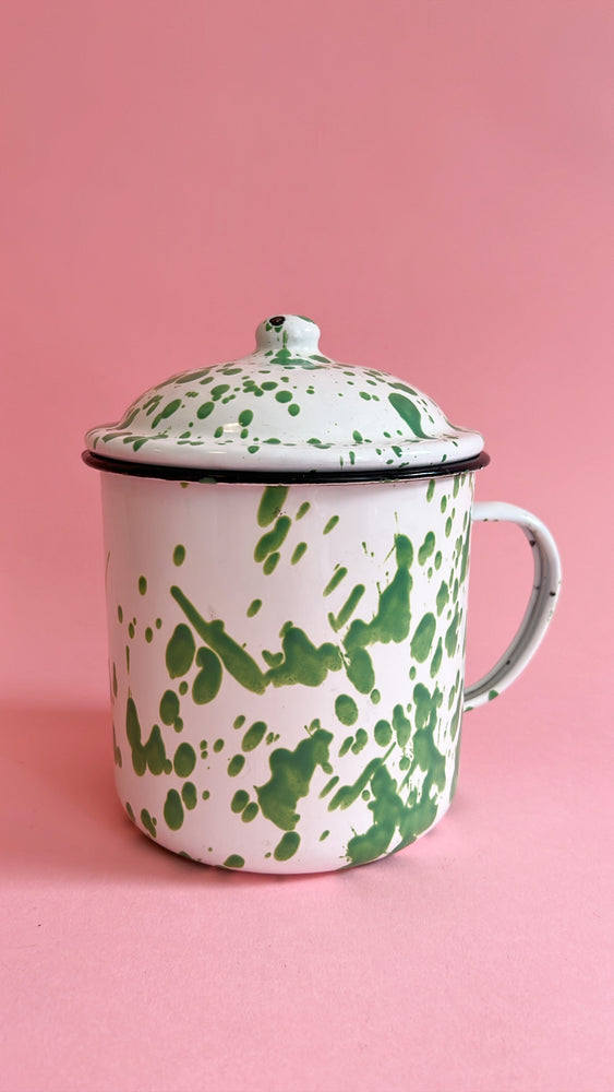 
            
                Load image into Gallery viewer, Vintage Green Enamel Splatter Lidded Tin
            
        
