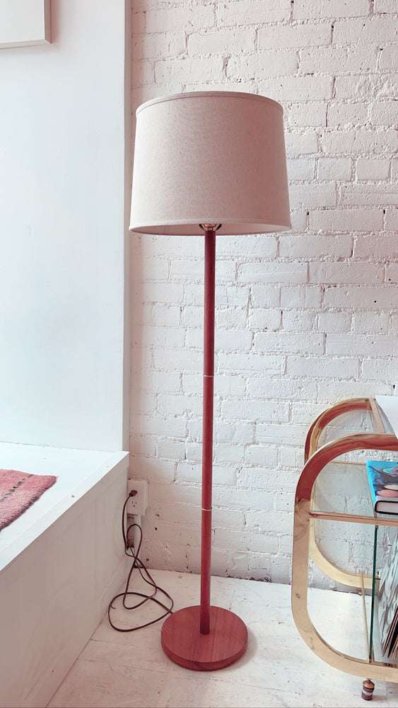 Vintage Teak Floor Lamp with Linen Shade