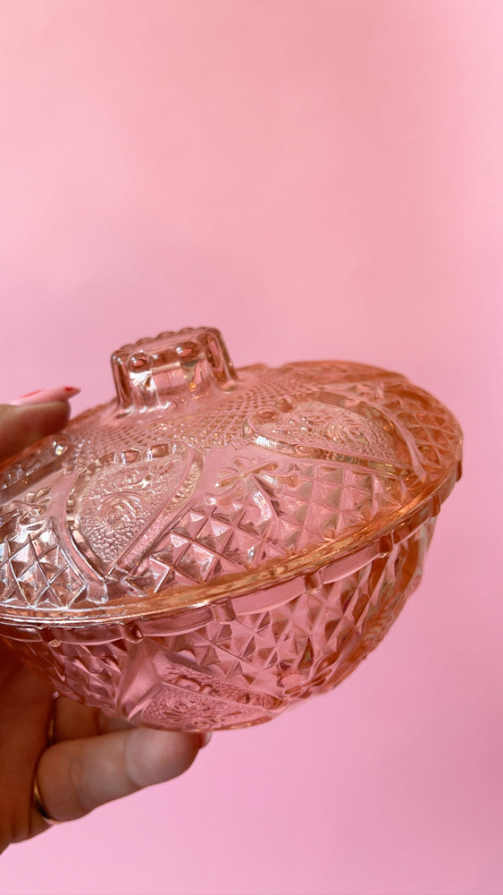 
            
                Load image into Gallery viewer, Vintage Depression Glass Candy Jar
            
        