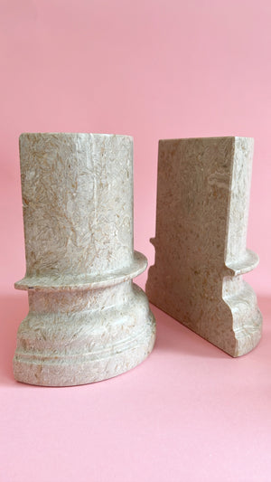 Vintage Beige Fossil Stone Column Bookends
