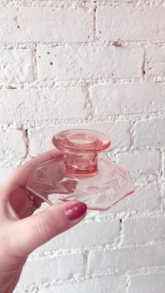 Pink Depression Glass Cornflower Candle Holders (pair)