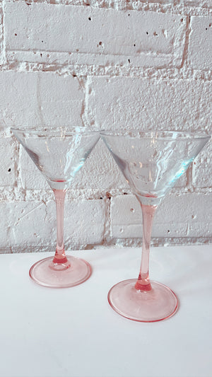 Vintage Arcoroc France Pink Stem Martini Glasses (Pair)