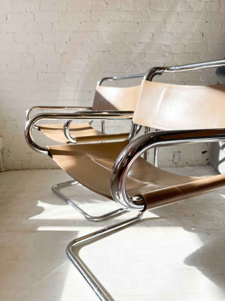 Vintage 1960's Ralph Rye Tubular Chrome and Leather Cantilevered Chairs