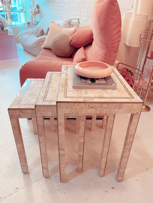 
            
                Load image into Gallery viewer, Tessellated Marble and Brass Inlay Nesting Table Set by Maitland Smith
            
        