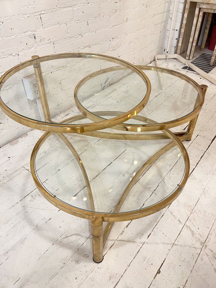 Vintage Brass and Glass 3-Tier Swivel Table