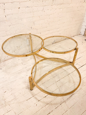 Vintage Brass and Glass 3-Tier Swivel Table