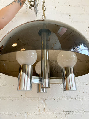 Vintage Smoked Dome Chrome Mid-Century Light Fixture