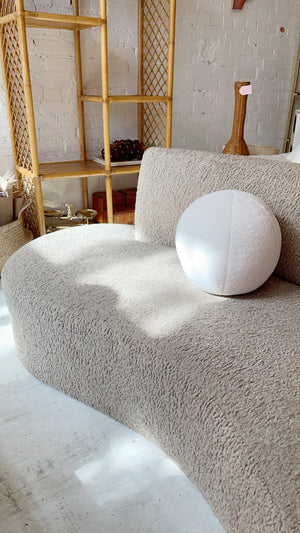 
            
                Load image into Gallery viewer, Vintage Custom Upholstered Tan Bouclé Curved Sofa
            
        